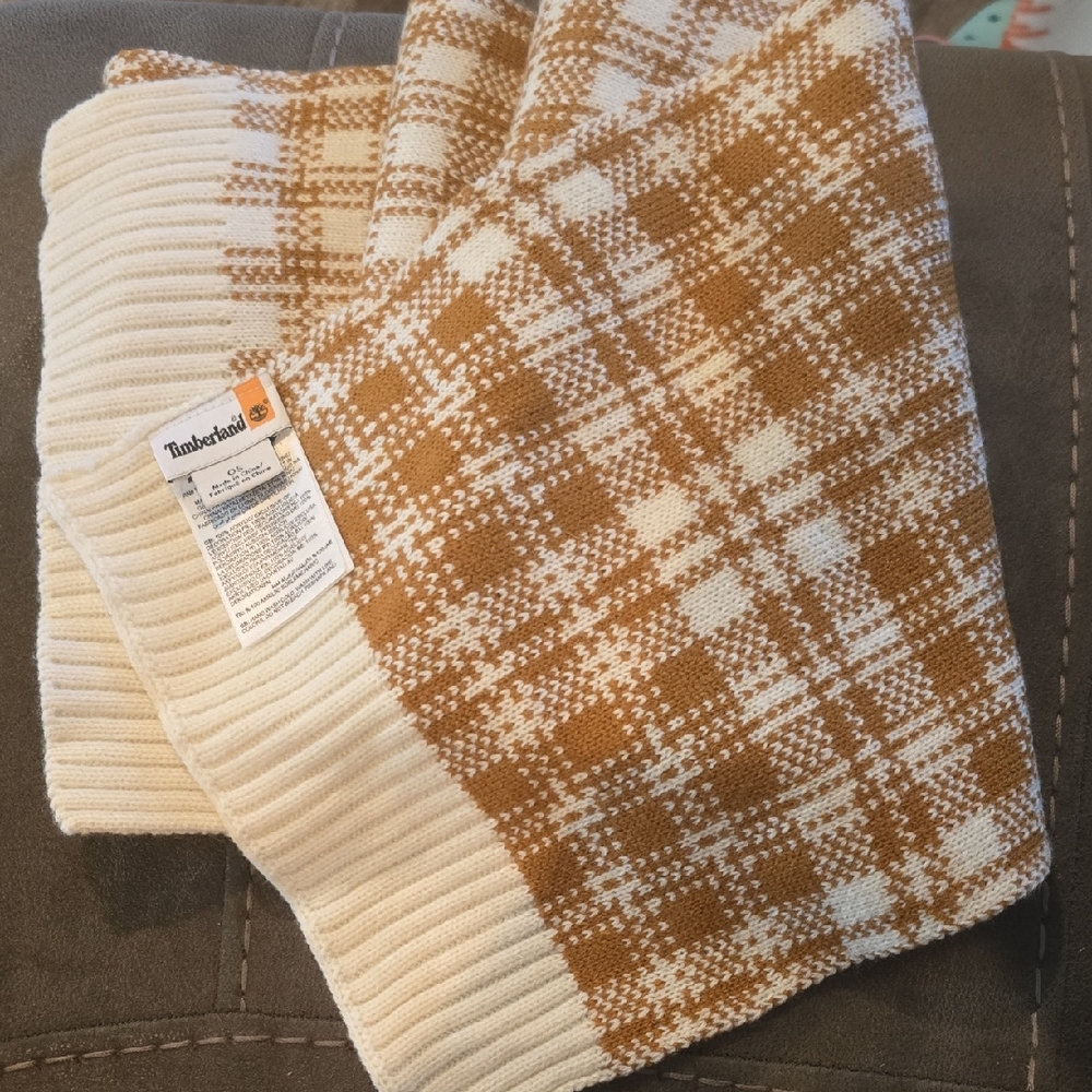 Timberland Brown and Cream Plaid Scarf